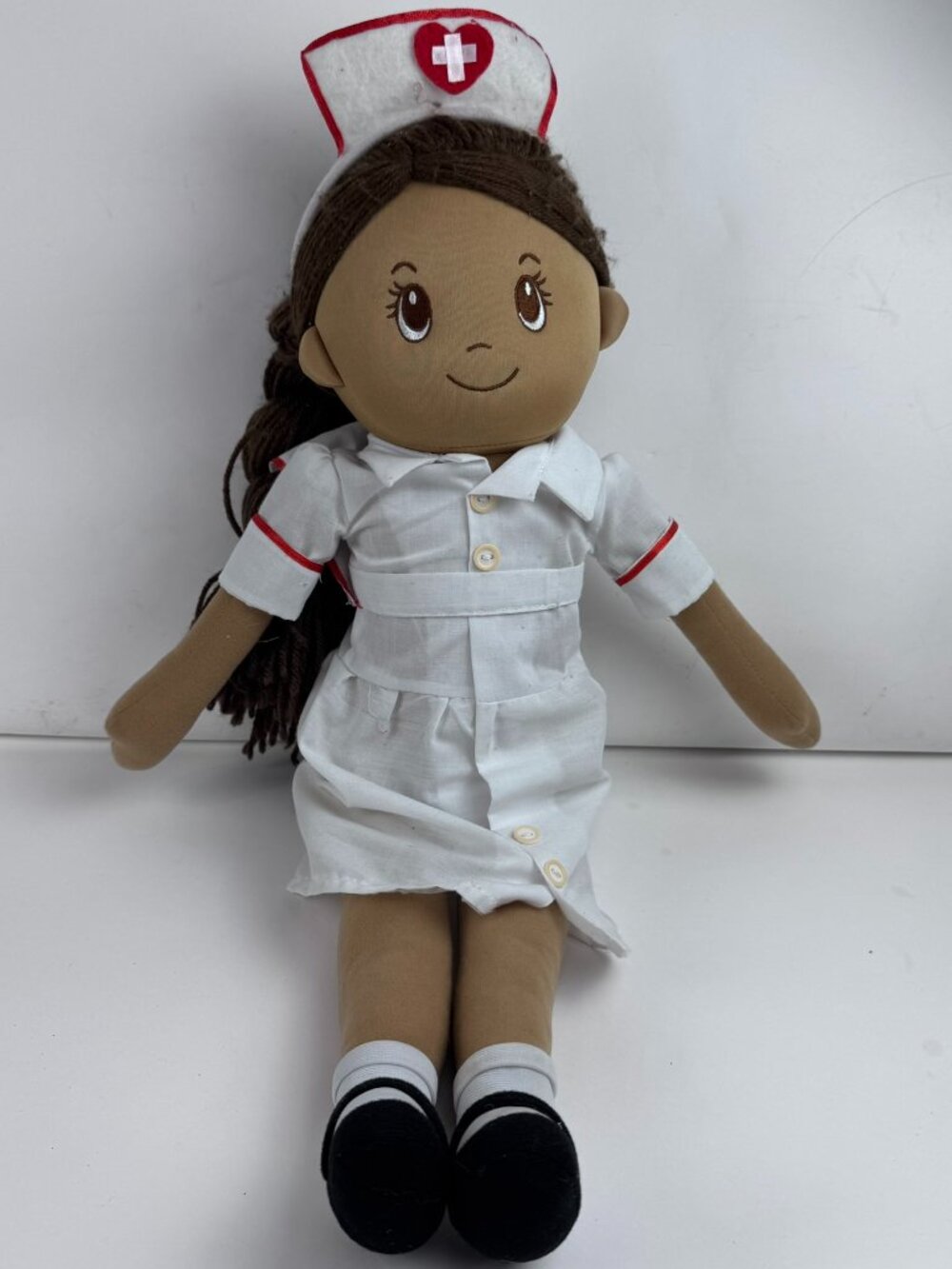 Vintage Style Handmade Rag Doll Nurse Uniform Medical Cross 20" Stuffed Plush